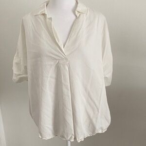 Madewell Cream V-Neck Split-Collar Tunic